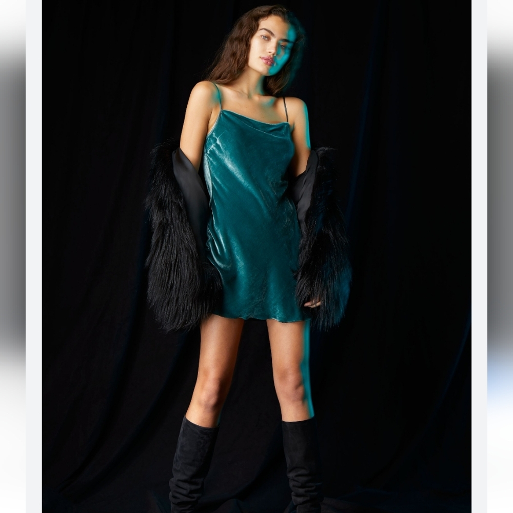 Aritzia Wilfred Alto Velvet Dress Size Medium Marine Aqua